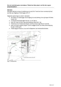 Situasjonskart som viser plassering av tiltaket (kai og flytebrygge) i forhold til naboeiendommer (gnr/bnr 13/30, 13/3, 13/44, 13/8) og sjø.