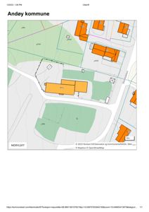 Kart over Andøy kommune som viser eiendomsgrenser, vegnett og arealbruk.