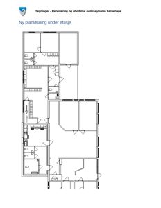 Etasjeplan (underetasje) som viser romfordeling, vegger, dører og trapper for Risøyhamn barnehage.
