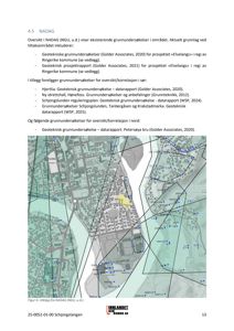 Kart over et geografisk område med overlagte punkter (blå prikker) og polygoner (grå områder), sannsynligvis fra en geoteknisk undersøkelse eller datarapport.