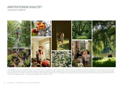 Et collage av flere fargerikke fotografier som viser beboere, natur og utemiljø i et nabolag.