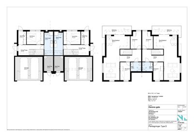 Plantegning som viser romfordeling og arealoppdeling for to ulike etasjer av en bygning.