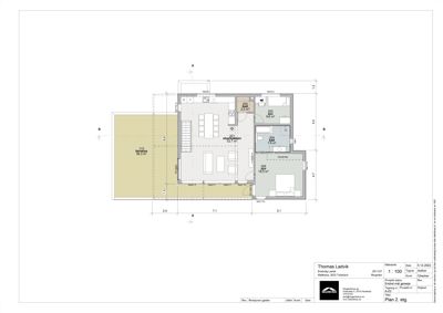 Etasjeplan (Plan 2. etg.) som viser romfordeling, arealer og dimensjoner for en leilighet.