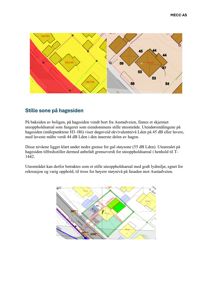 Situasjonsplan som viser utendørsområder, støysoner og hagegrenser.