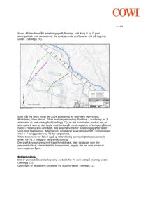 Situasjonsplan som viser foreslåtte avledningsgrøfter (A, B og C) i et skråningsterrang, med topografi og vannløp.