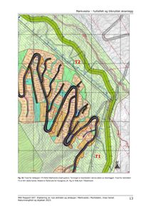 Kart over skianlegg og terreng i Mørkveslia med skiløyper og bebyggelse