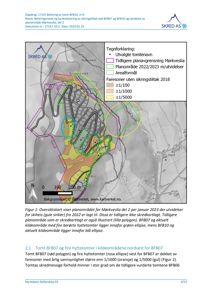 Oversiktskart som viser planområde, faresoner og utvalgte tomtenavn for bekymringstiltak.