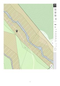 Kartutsnitt som viser et terreng med elver, høydemåler (konturlinjer) og et markørpinn som indikerer en spesifikk lokasjon.