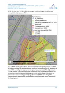 Situasjonsplan som viser befaringsspor, faresoner og arealformål for tomt BFB07 og tilgrensende områder.