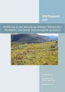 Fotografi av et fjellandskap med myr og skog, sannsynligvis fra Mørkvedalen i Voss herad.