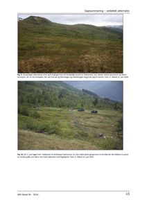 Fotografier av et landskap (Flatmyrene) som viser planlagte alternativer for en vei eller infrastruktur, inkludert bil og hekk.