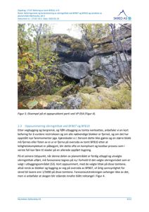 Fotografi av et oppsprukket parti i fjellmassivet (bergrensk) ved VP 054, illustrert som eksempel i en sikringstiltaksrapport.