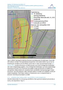 Situasjonsplan som viser befaring (VP_fotbefaring), sporlogg, tomteavgrensninger, faresoner og holdepunkter for en befaring på tomt BFB10.