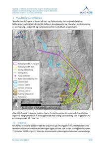 Kart som viser skredfarevurdering med overlagte sporlogg, løseområder og terrengmodell.