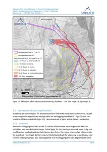 Kart over skredfarevurdering for Skihelstrase T1, T2 og T3, med overlag av kartleggingsområder og skredtrykk.