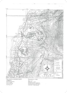 Kart over et område i Harstad kommune med topografiske linjer, vegnett og arealbruk. Kartet er knyttet til en jordskifterettssak.