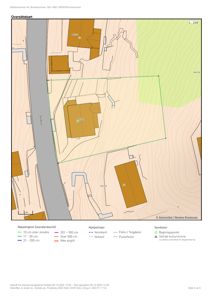 Oversiktskart over eiendommen med bygningsplassering, topografi og nabolag.