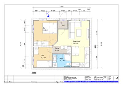 Etasjeplan (Plan) som viser romfordeling, arealer og dimensjoner for en bolig.