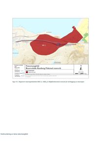 Kart som viser et område med naturmangfold (NM 1) i Ramberg Flakstad vannverk, inkludert topografi, vannveier og vegnett.