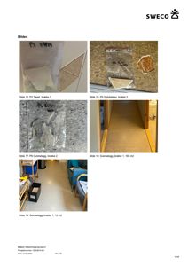 Fotografier av prøver og gulvbelegg fra en byggesak