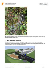 Fotografi av bergblokk med markerte geologiske strukturer (sprøkksett og foliasjon) og en 3D-modell av en tilkomstvei.