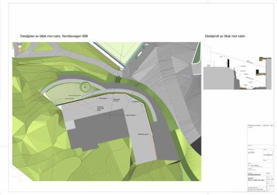 Detaljplan og detaljsnitt av tiltak mot nabo, Nordåsvegen 89B