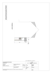 Fasadetegning (opprikk) av bygningens vestside med mål og detaljer.