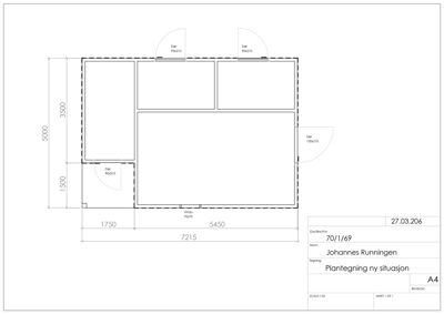 Plantegning av ny situasjon med angitte mål og bygningsplassering