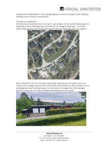 Bildet viser to fotografier: et luftfoto (situasjonsplan) og et fasadefoto av en garasje.