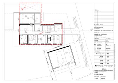 Etasjeplan for underetasjen av en bolig, som viser romfordeling, vegghøyder og areal.