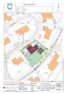Situasjonskart som viser eiendommen 39/727 i Askåsen med tilstøtende eiendommer, vegnett og topografi.