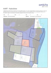 Kart over eiendom og naboliste med eiendomsnummer og adresse