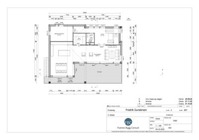 Etasjeplan for 2. etasje i en eierbolig, med romfordeling, mål og innvendige trapp.