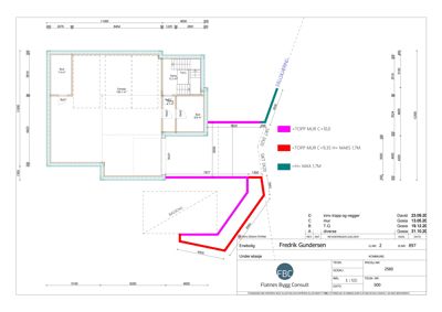 Etasjeplan for underetasjen som viser romfordeling (garasje, bad, trapp) og innvendige trapp og vegger.
