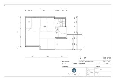 Etasjeplan for enebolig (under etasje) med romfordeling, dimensjoner og stueplassering.