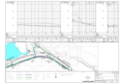 Situasjonsplan som viser tomtens topografi, eksisterende og planlagt infrastruktur (veier, rørganger), samt bygningers plassering (HS1, HS2, SF16-SF18).