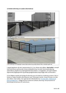 Bildet viser en 3D-visualisering (rendering) av en foreslått utforming av en bybru med rekkverk, inkludert en vurdering av detaljene.