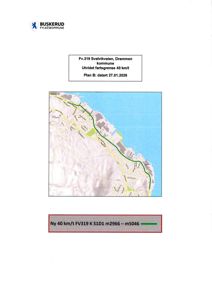 Kart som viser Fv.319 Svelvikveien i Drammen kommune, med en grønn linje som markerer en ny fartsgrense.