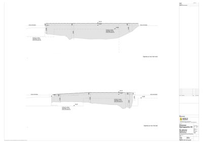 Snittegning som viser tverrsnitt av en murkonstruksjon med angitte høyder og nivåer.