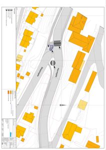 Situasjonsplan som viser bygningsplassering, vegnett (Havnegata og Skippergata) og terrengforhold i området.