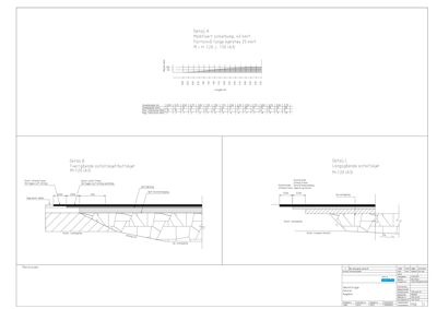 Teknisk detaljtegning som viser asfalkjølbelegg og dekningslag med målinger.