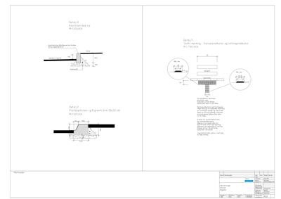 Teknisk detaljtegning som viser konstruksjonsdetaljer for kantstein, taktil markering og profilkantstein med mål og materialbeskrivelser.