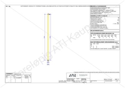 Tegning som viser et tverrsnitt av en kolonne med angitte dimensjoner og materialdata.