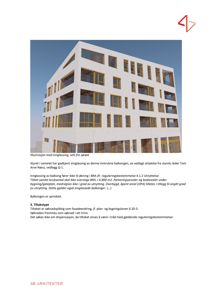 3D-visualisering av en bygning med innlagt balkong, sett fra sørøst.