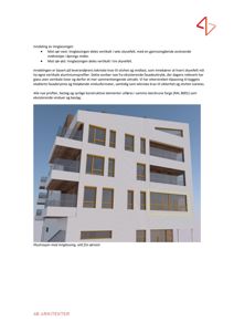 3D-visualisering av en bygning med innvendig innglassing, illustrert med tekst om tekniske krav.