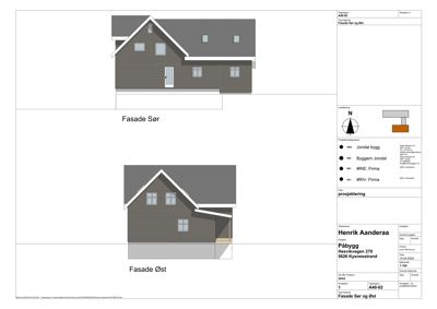 Tegning som viser fasadeopprikk for Sør- og Østsidene av en bygning.
