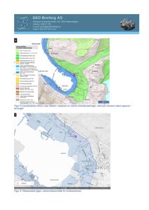 Bildet viser to kart som illustrerer geologiske forhold (leismassekart) og tiltaksområde for kvikkleiresikre i et område ved Gjerde og Sandanger.