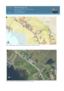 Bildet viser to kart fra Kartverket: en situasjonsplan (Figur 2) og et ortofoto (Figur 3) som viser plassering av en tomt ved Gjerdsvikvegen 369 i Sande kommune.