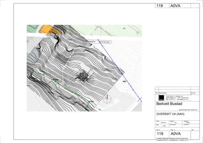 Situasjonsplan (oversikt) som viser topografi, bebyggelse og infrastruktur i området.
