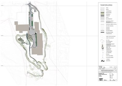 Situasjonsplan som viser tomtens form, bygningers plassering, veier, stier, terrengforhold og vegetasjon.